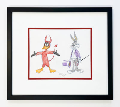 Warner Brothers Virgil Ross Animation Drawing of Daffy Duck and Bugs Bunny