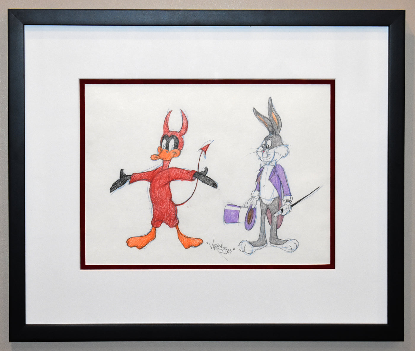 Warner Brothers Virgil Ross Animation Drawing of Daffy Duck and Bugs B ...