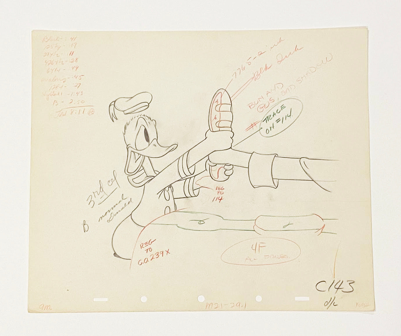 Original Walt Disney Production Drawing of Donald Duck from Donald's Cousin Gus (1939)
