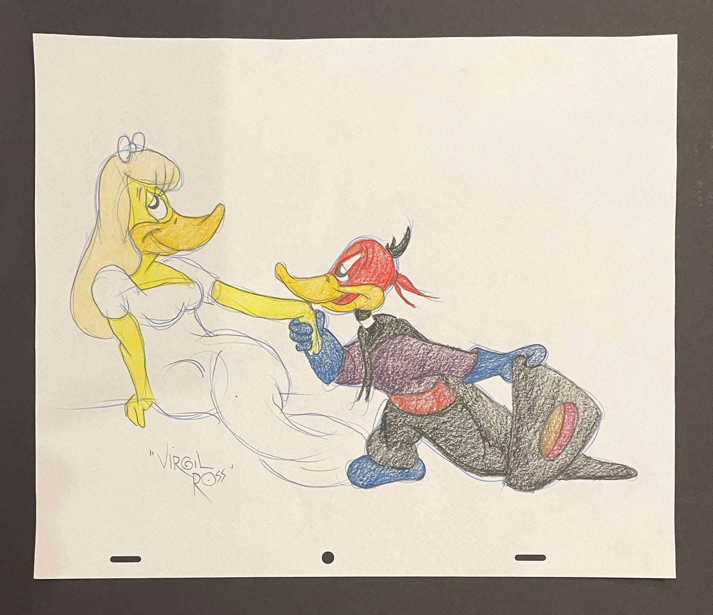 Warner Brothers Virgil Ross Animation Drawing of Melissa and Daffy Duck
