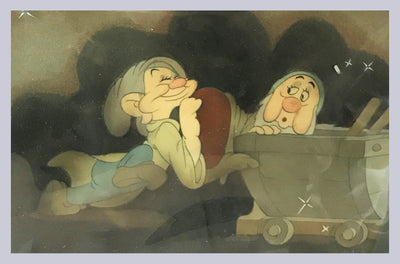 Walt Disney Production Cel on Courvoisier Background Featuring Dopey and Sleepy from Snow White and the Seven Dwarfs