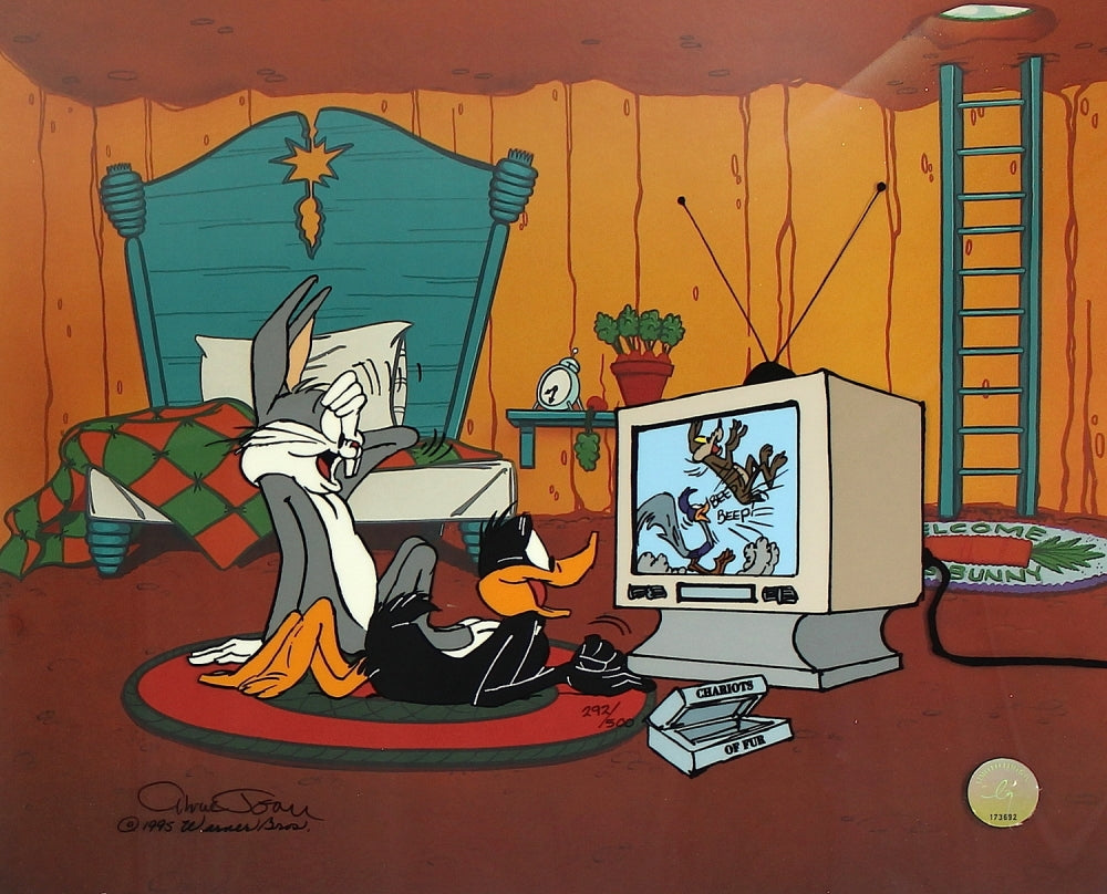 Original Warner brothers Limited Edition Cel, "Just Fur Laughs" featuring Bugs Bunny & Daffy Duck