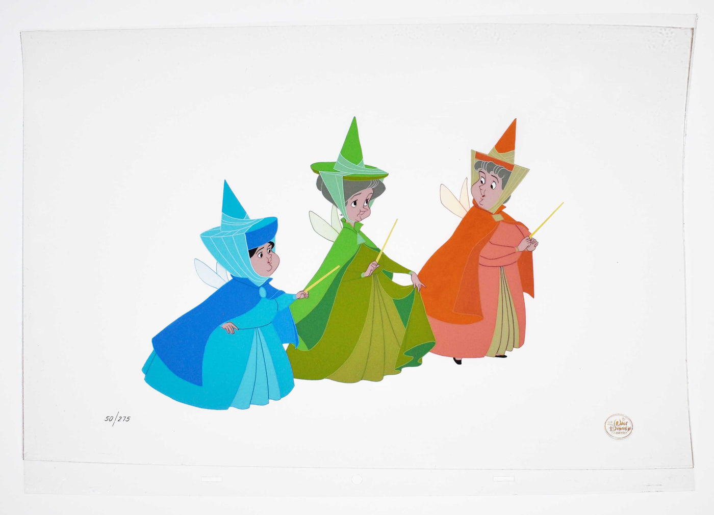 Original Disney Limited Edition Cel set up Featuring Flora, Fauna, and Merryweather from Sleeping Beauty