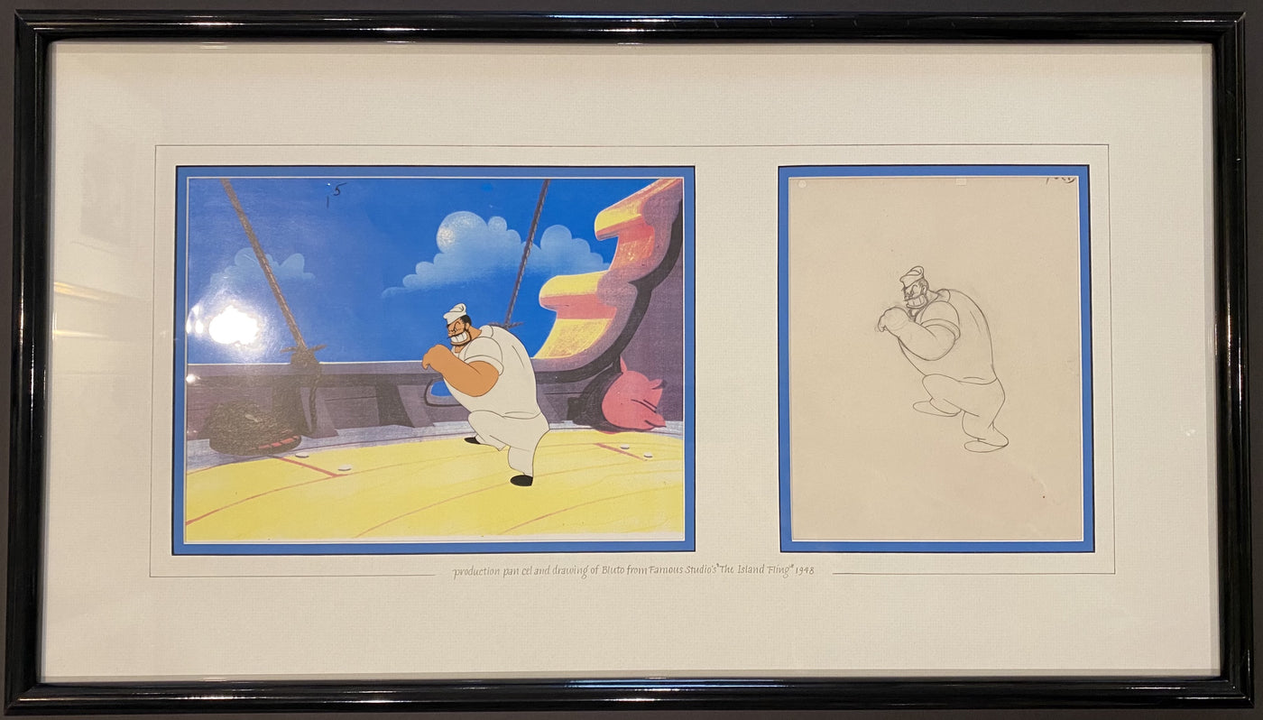 Original Production Cel on Color Copy Background and Production Drawing of Bluto from The Island Fling (1948)