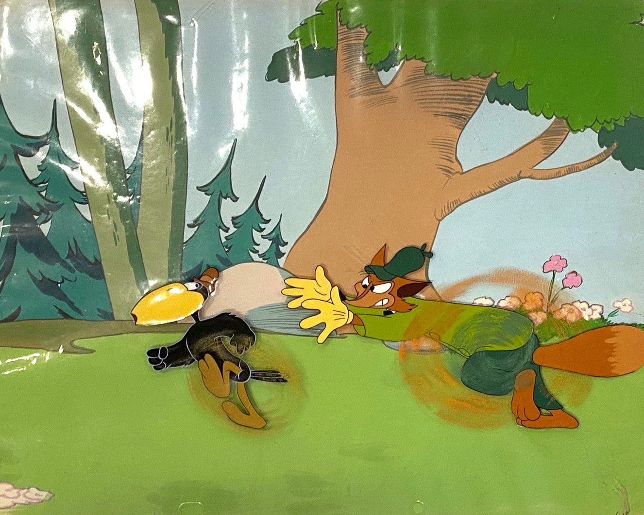 Original Columbia Pictures / Screen Gems Production Cel on Hand Painted Production Background from The Fox and the Crow