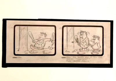 Hanna Barbera Flintstones Storyboard Drawing featuring Fred Flintstone and Barney Rubble