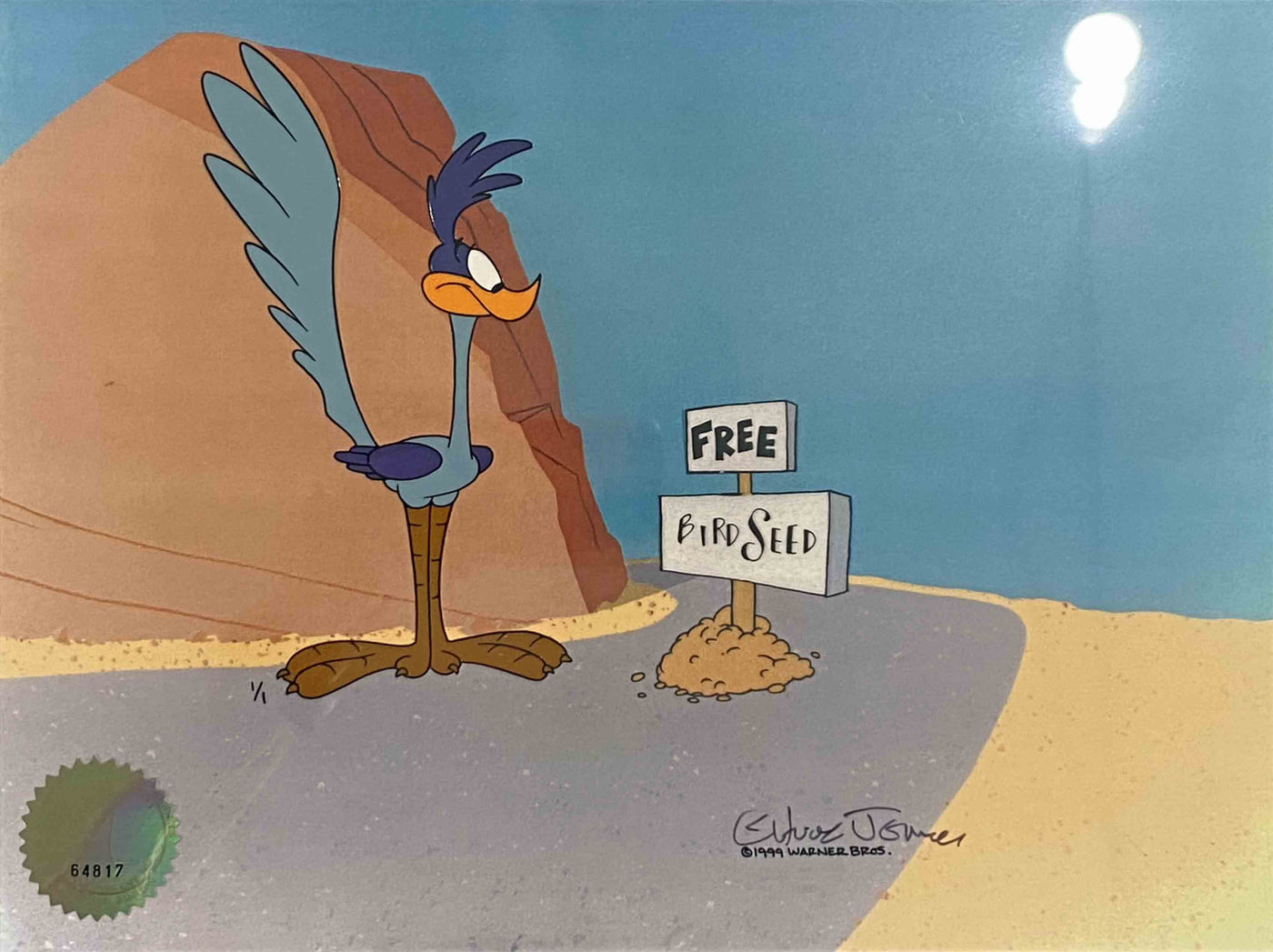 Original Warner Brothers Production Drawing and Matching 1/1 Cel from "Chariots of Fur" Featuring Road Runner Signed by Chuck Jones