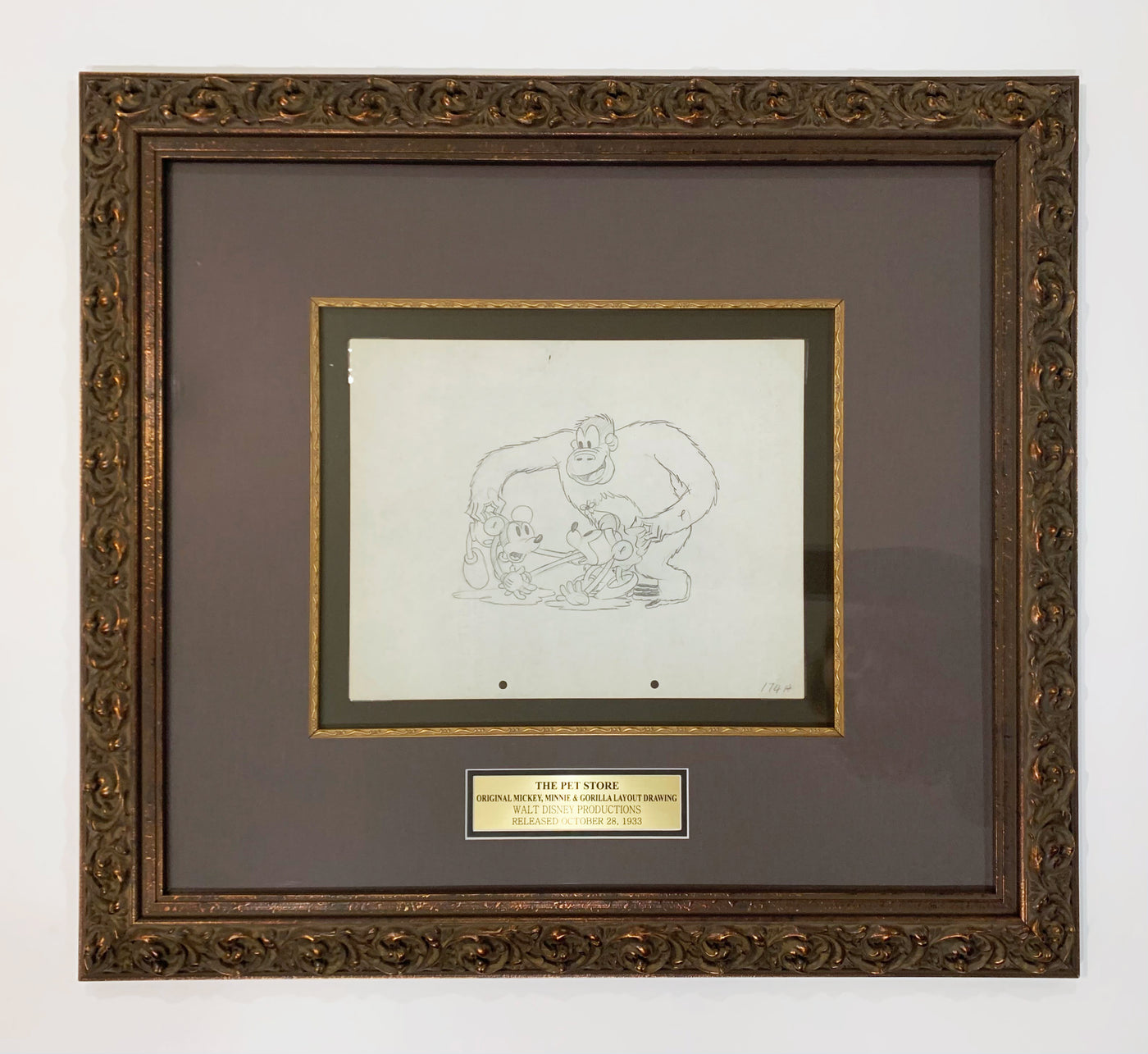 Original Walt Disney Production Drawing from The Pet Store featuring Mickey Mouse, Minnie Mouse and Beppo the Gorilla