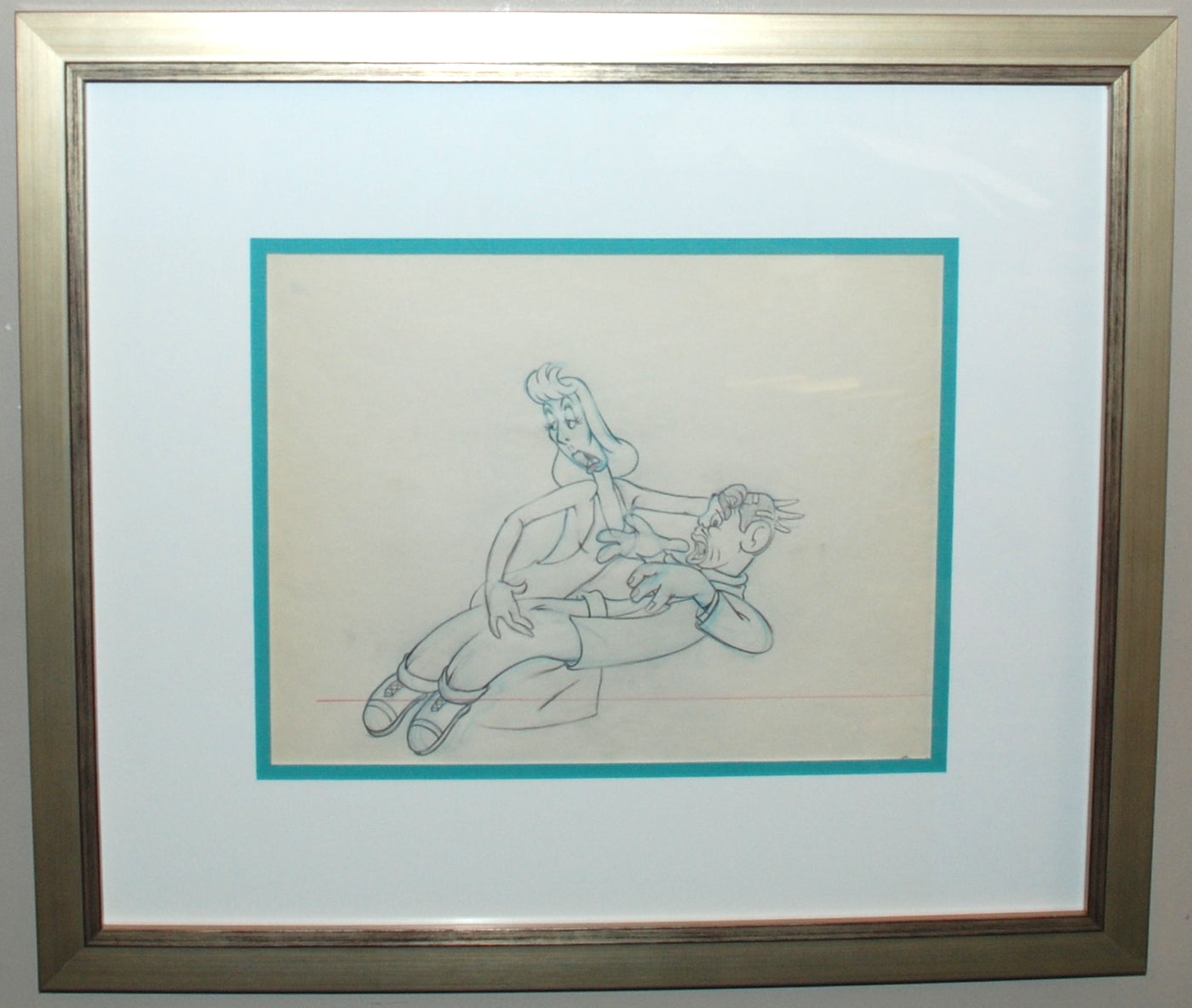 Original Walt Disney Production Drawing from Mother Goose Goes Hollywood featuring Clark Gable and Greta Garbo