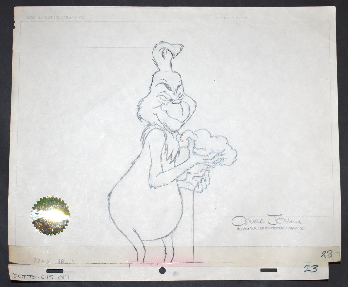 Original Chuck Jones Production Drawing of The Grinch from How the Grinch Stole Christmas, Signed by Chuck Jones