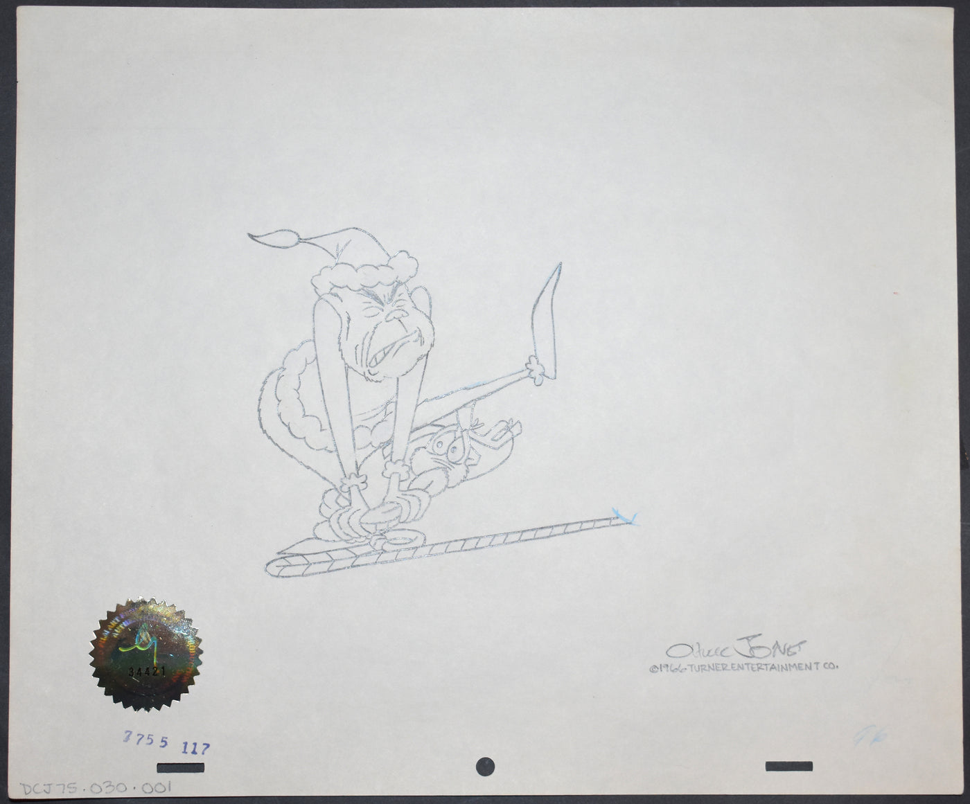 Original Chuck Jones Production Drawing of The Grinch and Max from How the Grinch Stole Christmas, Signed by Chuck Jones