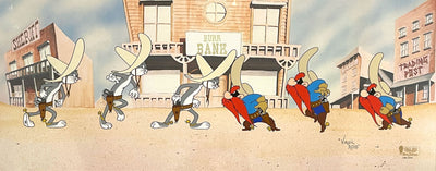Warner Brothers Limited Edition Cel, Gunslingers, featuring Bugs Bunny and Yosemite Sam, Signed by Virgil Ross