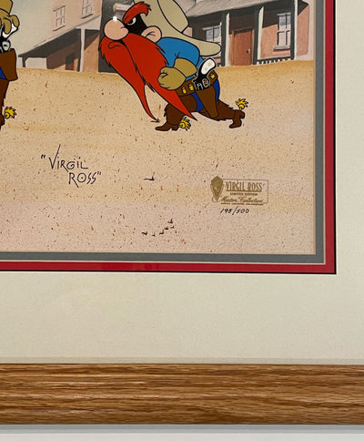 Warner Brothers Limited Edition Cel, Gunslingers, featuring Bugs Bunny and Yosemite Sam, Signed by Virgil Ross