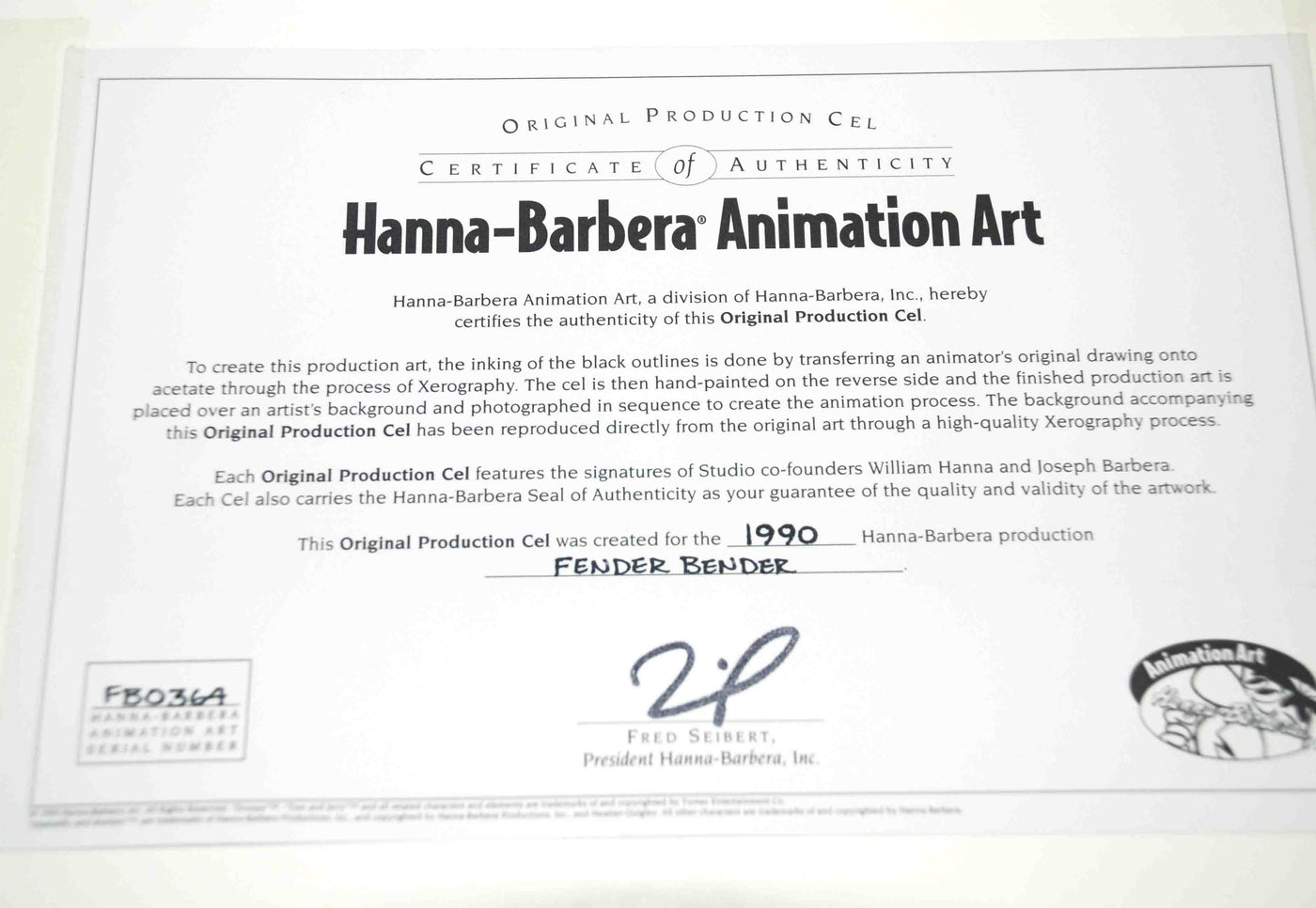 Hanna Barbera Production Cel from Fender Bender featuring Muttley, Signed by Hanna, Barbera, Takamoto