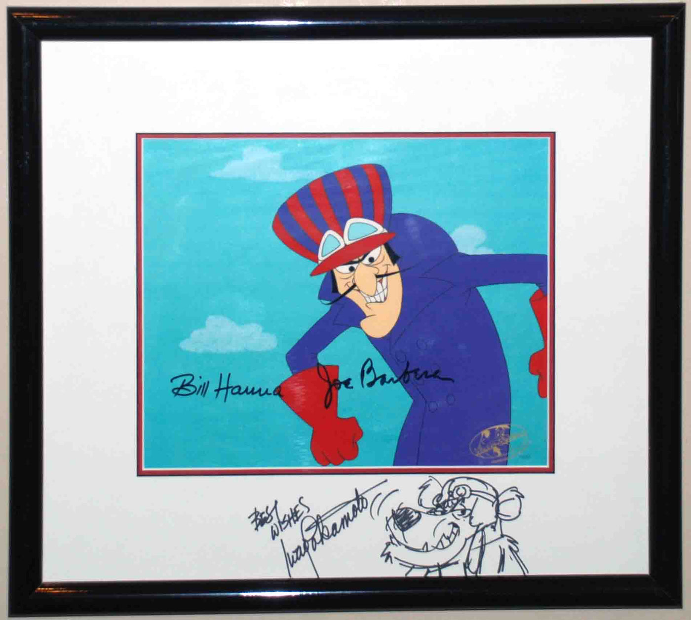 Hanna Barbera Production Cel from Fender Bender featuring Dick Dasterdly, Signed by Hanna, Barbera, Takamoto