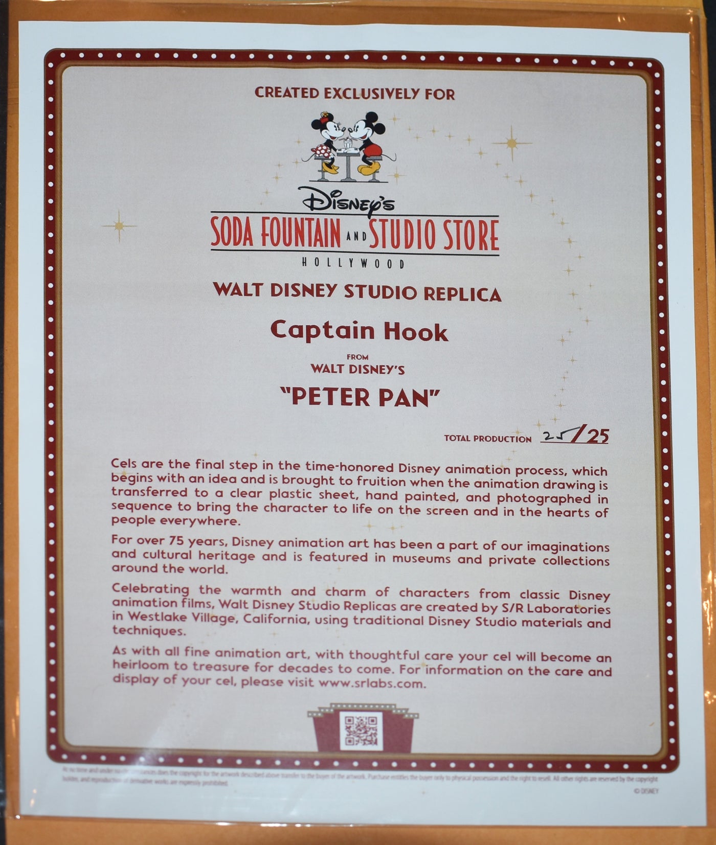 Original Walt Disney Studio Replica Peter Pan Limited Edition Cel featuring Captain Hook
