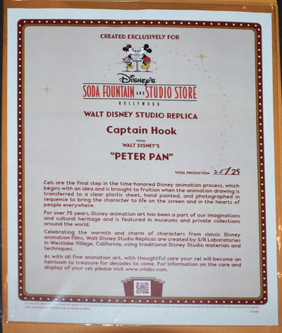 Original Walt Disney Studio Replica Peter Pan Limited Edition Cel featuring Captain Hook