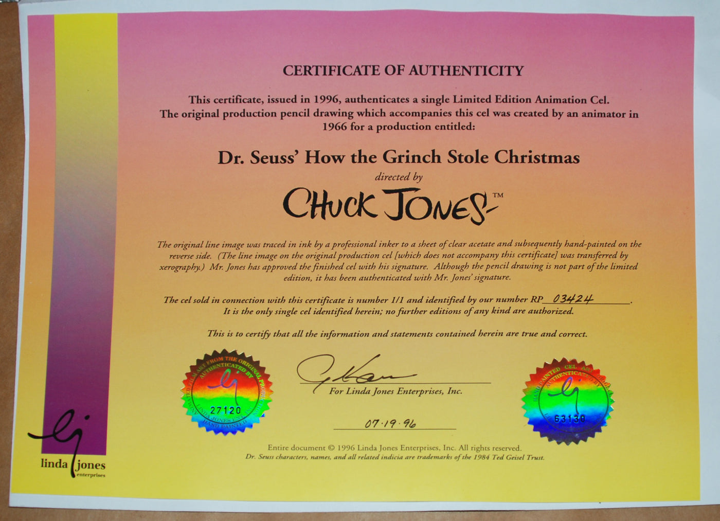 Original Chuck Jones Limited Edition Cel, Who Christmas Feast