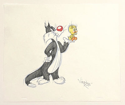 Warner Brothers Virgil Ross Animation Drawing of Sylvester and Tweety