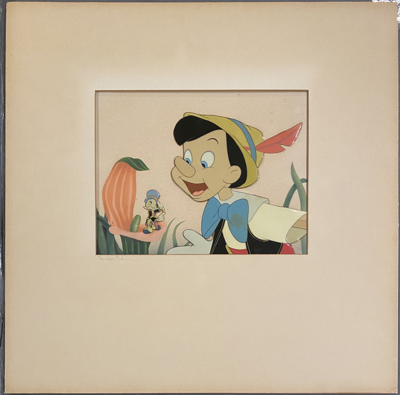 Original Walt Disney Production Cel on a Courvoisier Background from Pinocchio (1940)