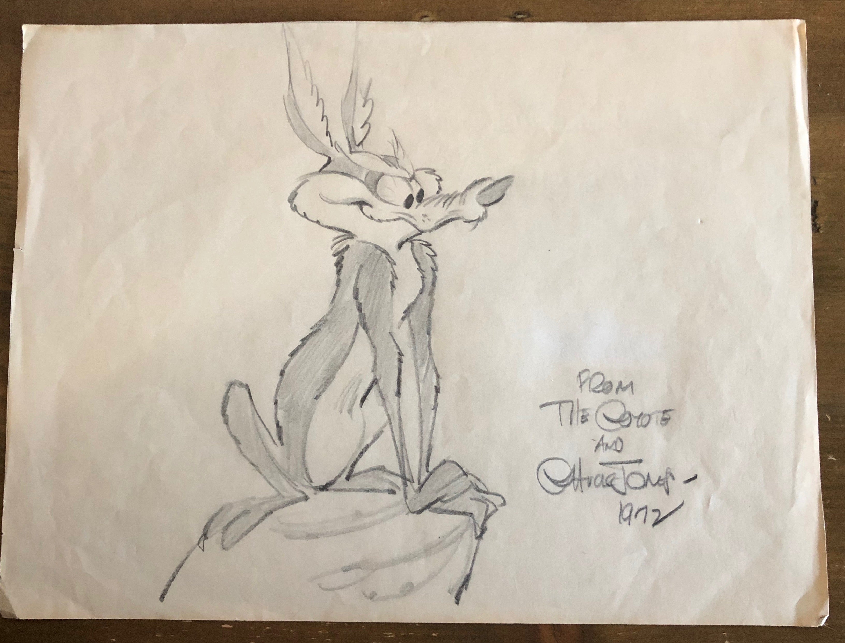 Original Signed Chuck Jones Pencil Drawing Of Wile E Coyote 1972