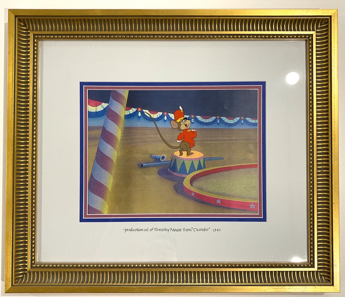 Walt Disney Animation Production Cel on Color Copy Background of Timothy Q. Mouse from Dumbo