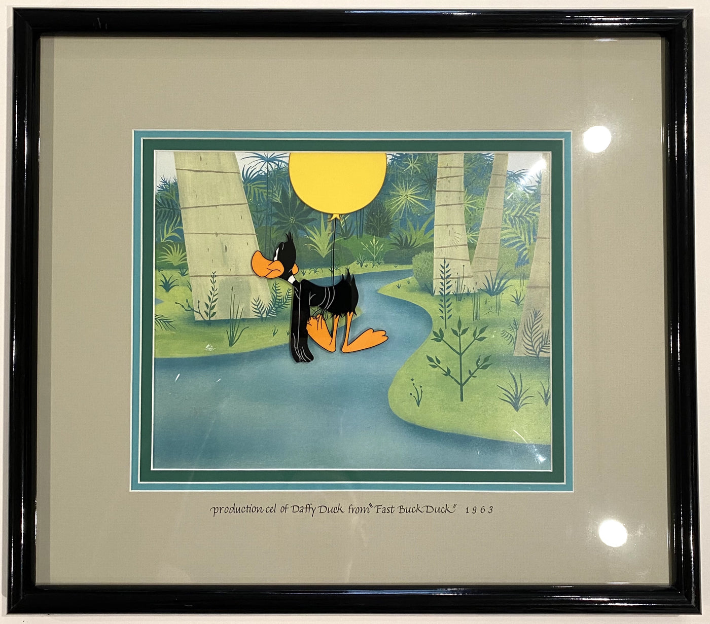 Original Warner Brothers Production Cel on Color Copy Background of Daffy Duck from Fast Buck Duck (1963)