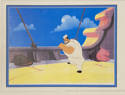 Original Production Cel on Color Copy Background and Production Drawing of Bluto from The Island Fling (1948)