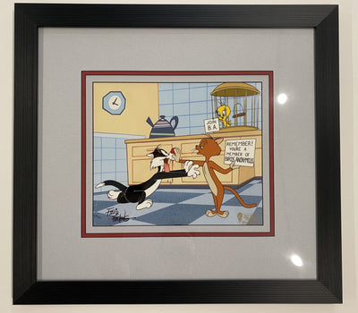 Warner Brothers "Birds Anonymous" Limited Edition Cel featuring Sylvester and Tweety, signed by Friz Freleng