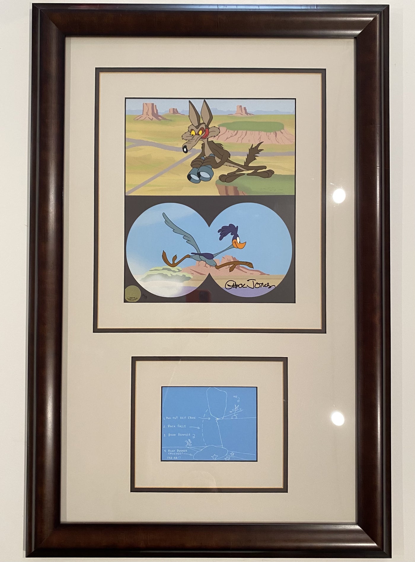 Warner Brothers "Desert Dessert" Limited Edition Cel featuring Wile E. Coyote and Road Runner, Signed by Chuck Jones