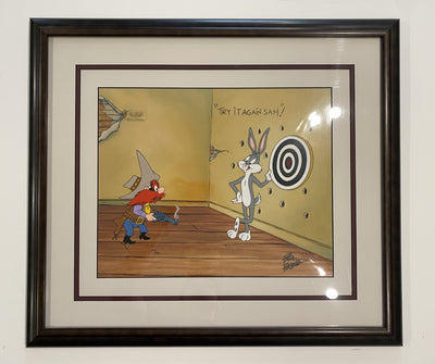 Warner Brothers "Try It Again Sam" Limited Edition Cel Signed by Friz Freleng Featuring Bugs Bunny and Yosemite Sam