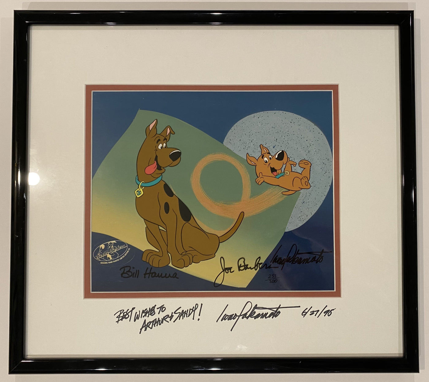 "Scrappy Flips For Scooby" Original Hanna Barbera Limited Edition Cel Signed by Bill Hanna, Joe Barbera, and Iwao Takamoto