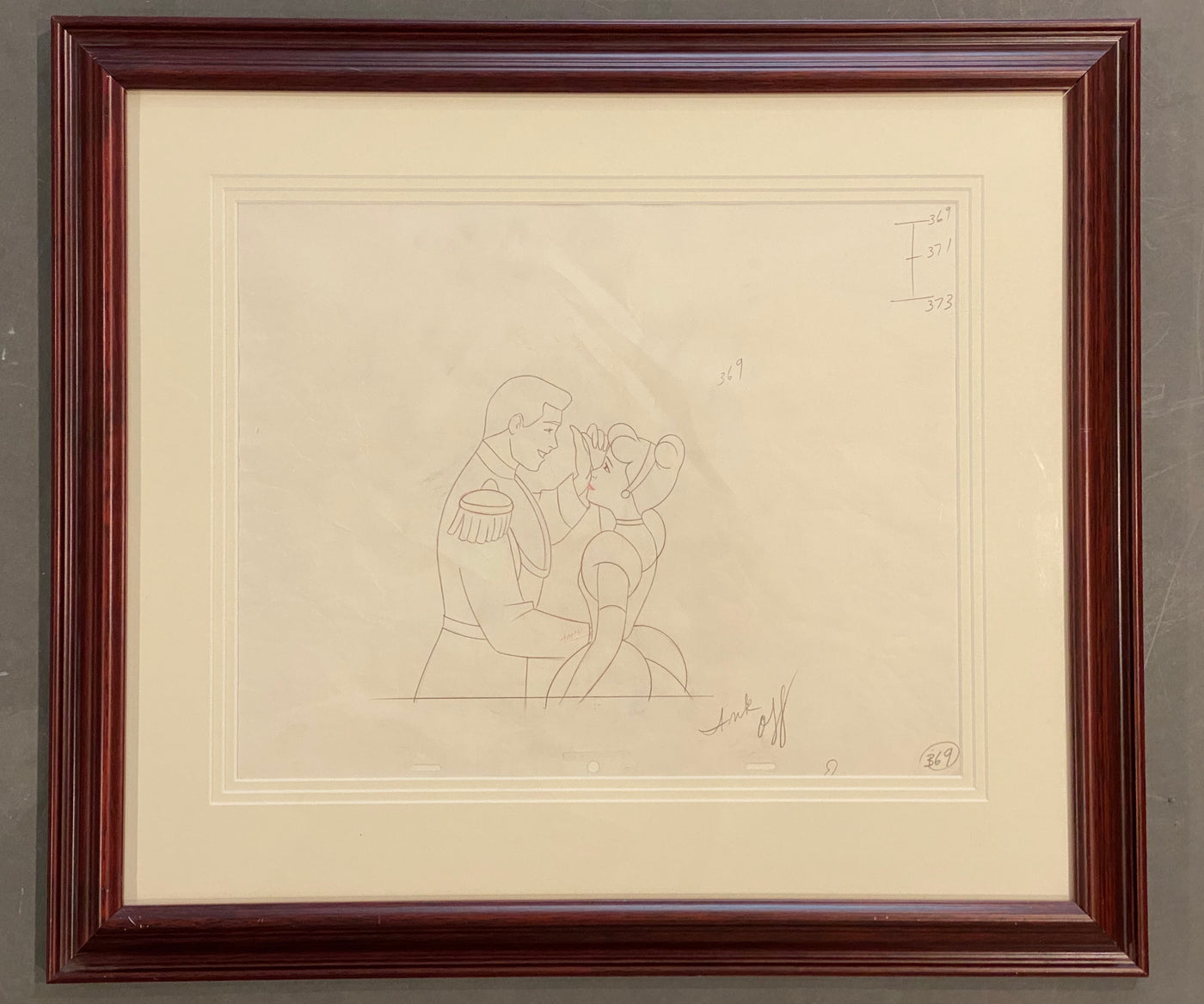 Original Walt Disney Production Drawing from Cinderella featuring Cinderella and Prince Charming