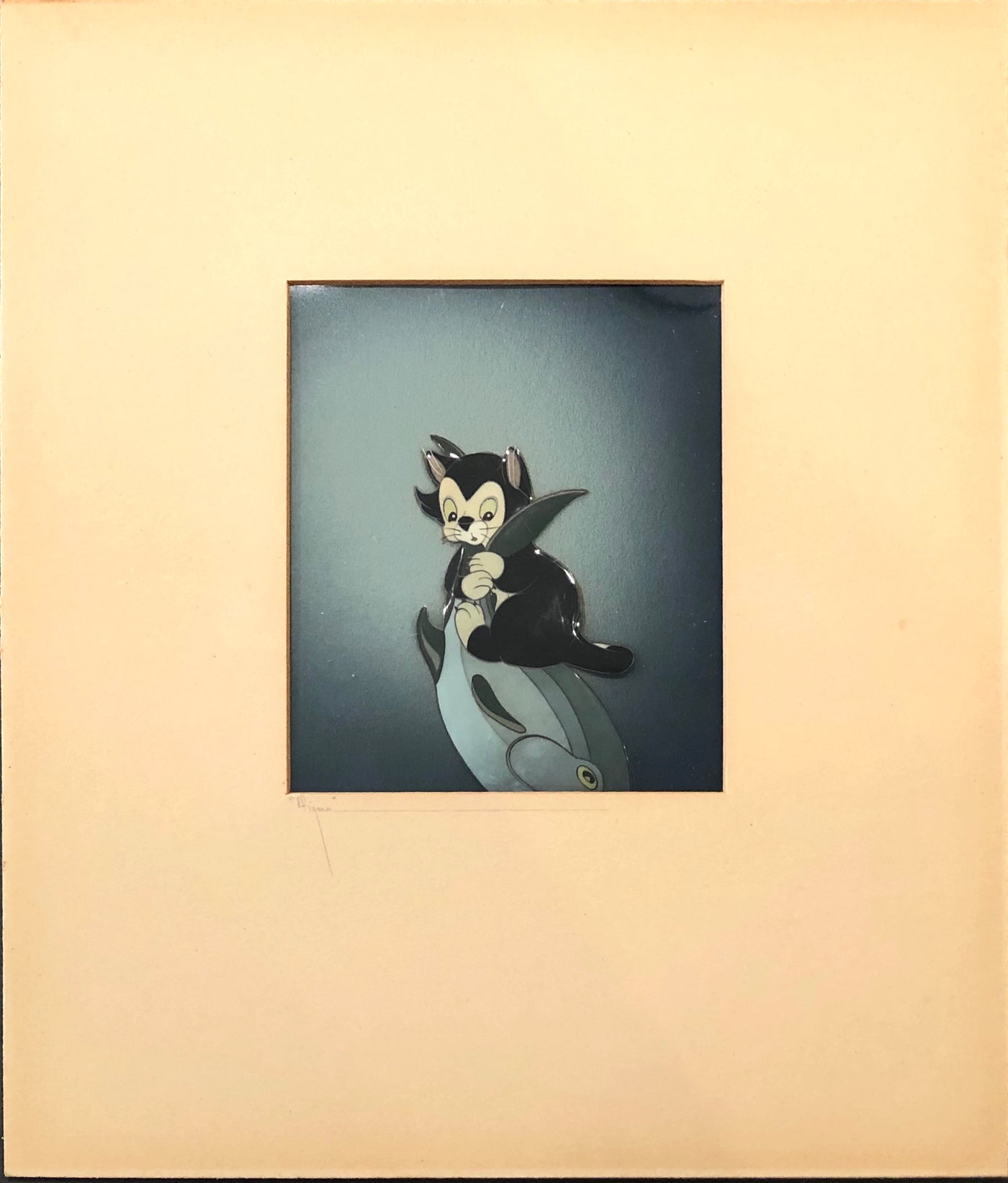 Original Walt Disney Production Cel on Courvoisier Background featuring Figaro