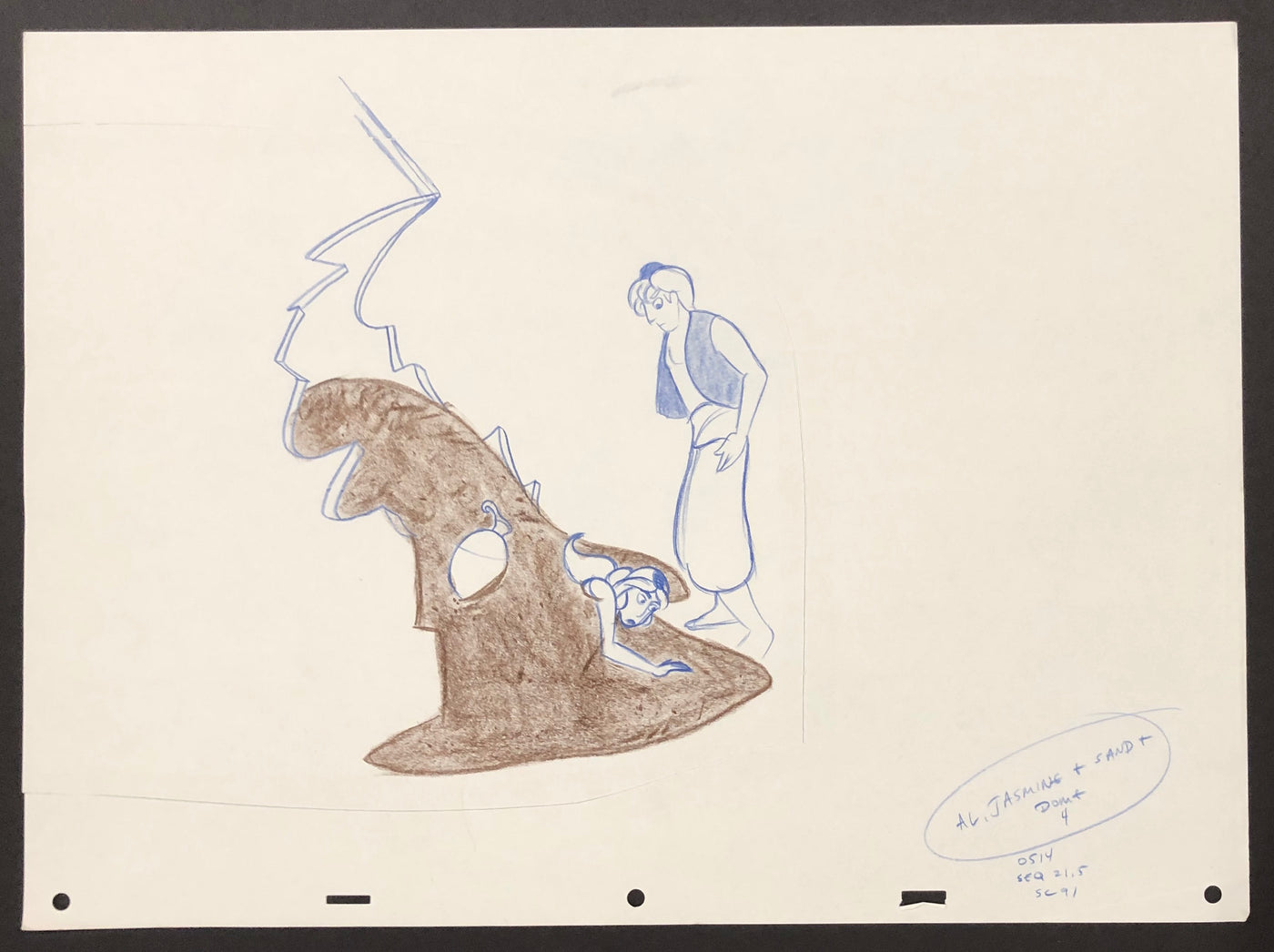 Original Walt Disney Production Drawing from Aladdin Featuring Aladdin and Jasmine