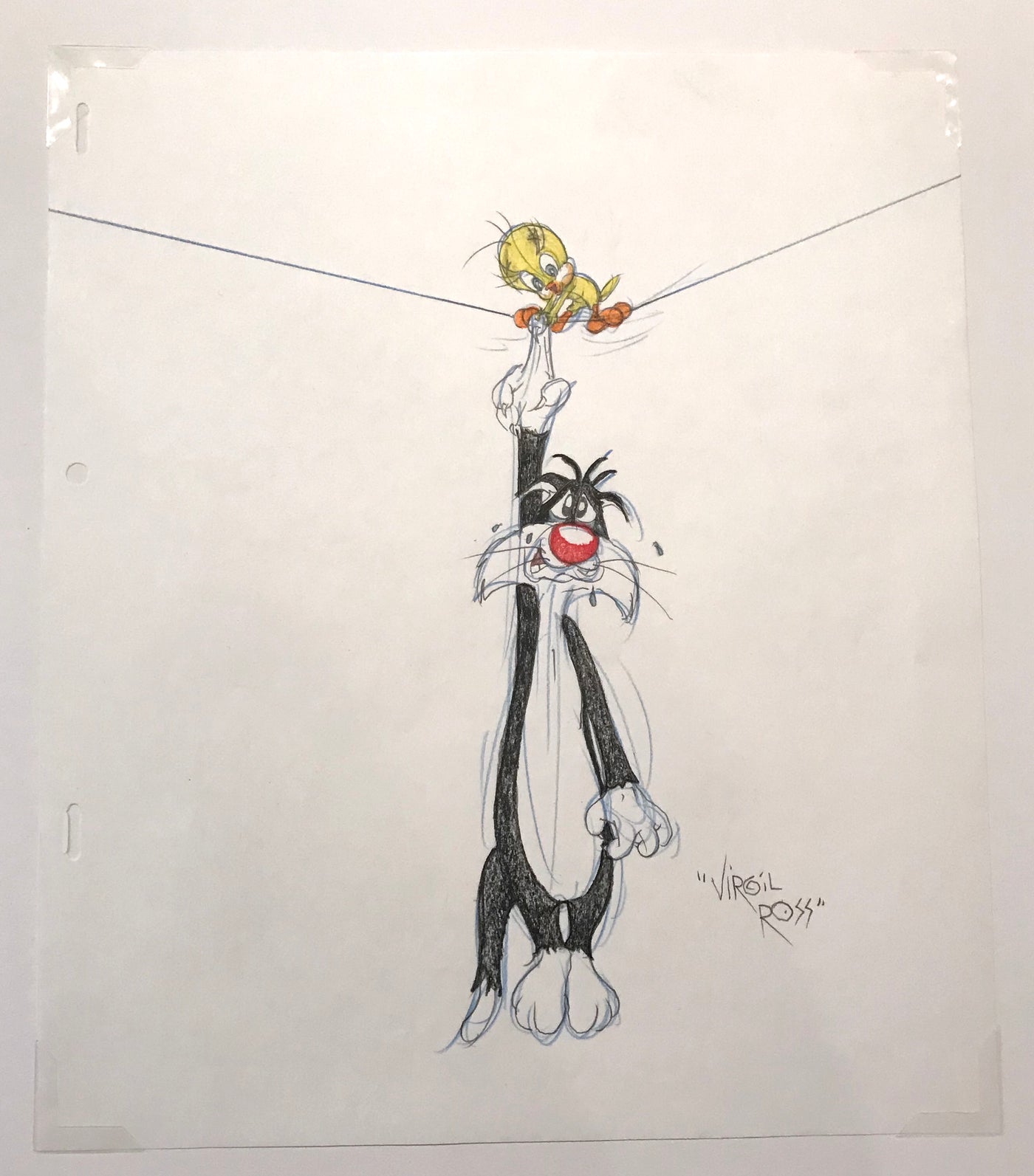 Warner Brothers Virgil Ross Animation Drawing of Sylvester and Tweety
