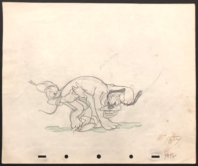 Original Walt Disney Production Drawing of Donald Duck and Pluto