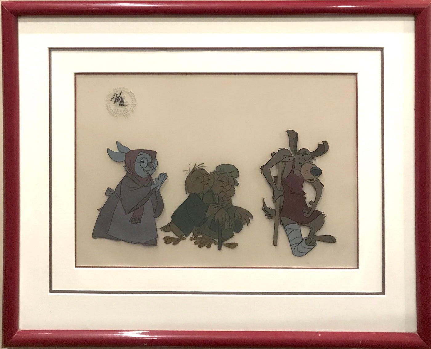 Original Disney Production Cel from Robin Hood featuring Mother Rabbit and Otto