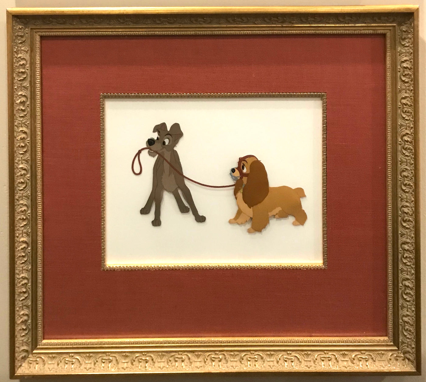Original Walt Disney Production Cel from Lady and the Tramp featuring Tramp and Lady