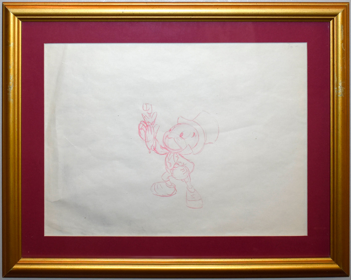 Original Walt Disney Production Drawing from Pinocchio featuring Jiminy Cricket