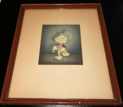 Walt Disney Production Cel on Courvoisier Background from Pinocchio featuring Jiminy Cricket