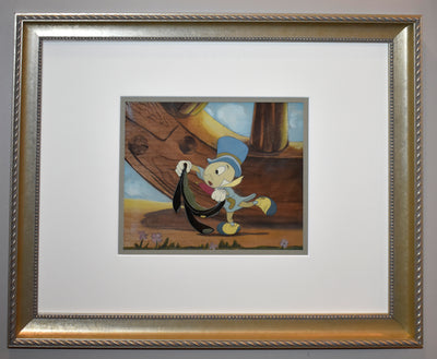Original Walt Disney Production Cel on Courvoisier Background from Pinocchio featuring Jiminy Cricket