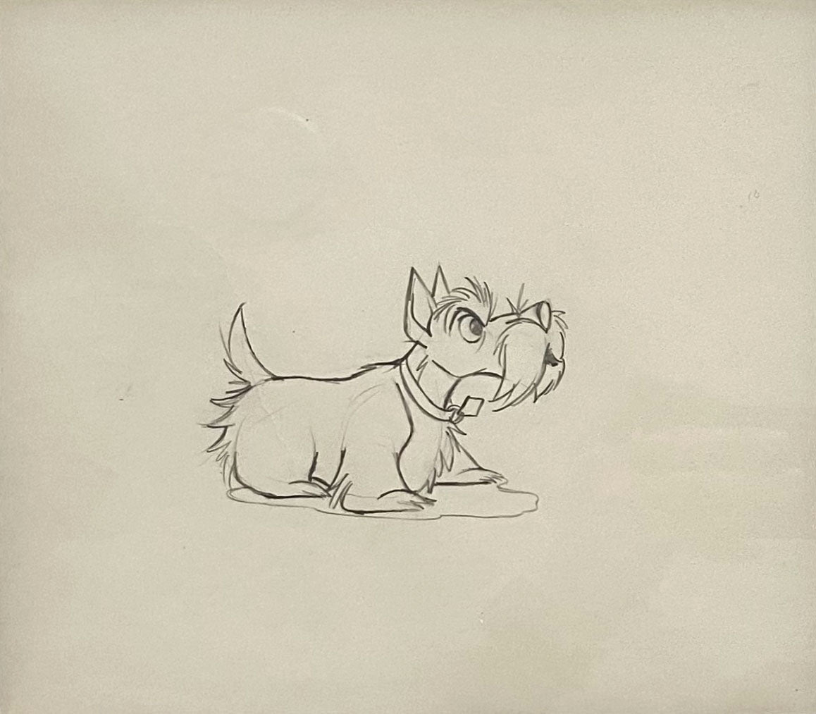 Two Original Walt Disney Production Drawings from Lady and the Tramp featuring Tramp and Jock