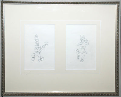 Two Original Walt Disney Production Drawings from Mother Goose Goes Hollywood featuring Joe E. Brown and Martha Raye
