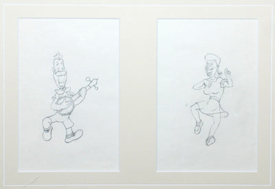 Two Original Walt Disney Production Drawings from Mother Goose Goes Hollywood featuring Joe E. Brown and Martha Raye
