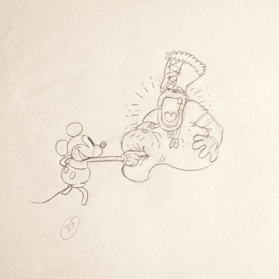Original Walt Disney Production Drawing of Mickey Mouse and Chief from Trader Mickey (1932)
