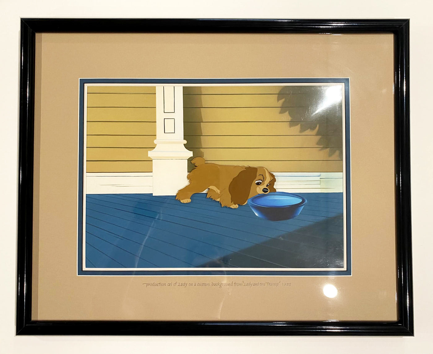 Original Walt Disney Production Cel on Hand Painted Custom Background from Lady and the Tramp featuring Lady