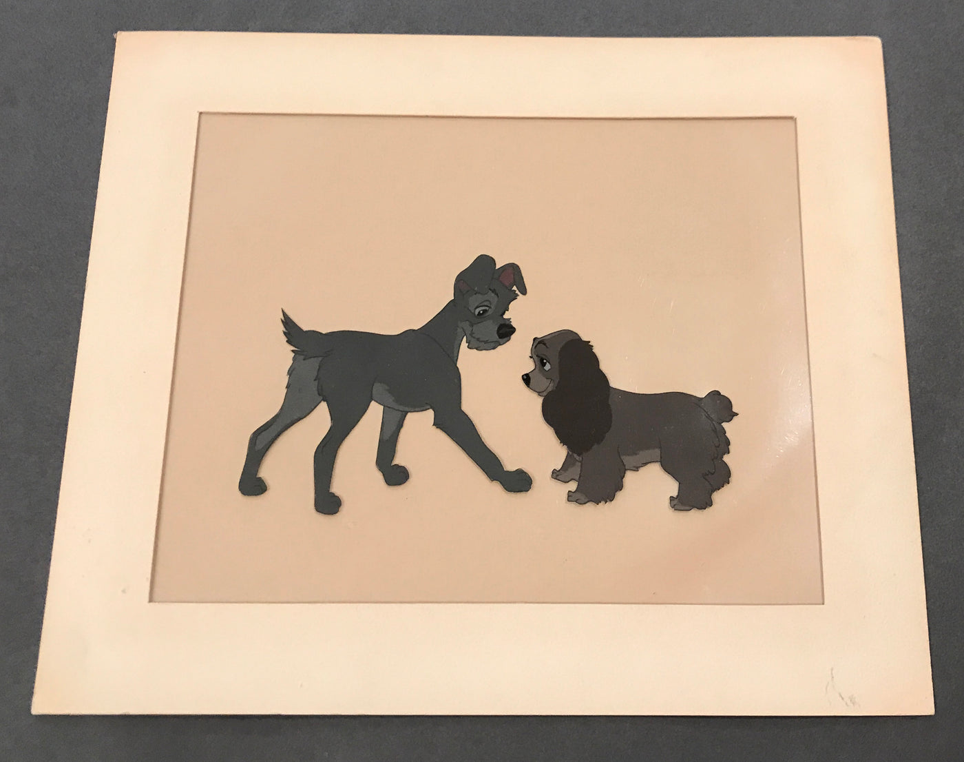 Original Walt Disney Production Cel from Lady and the Tramp featuring Tramp and Lady