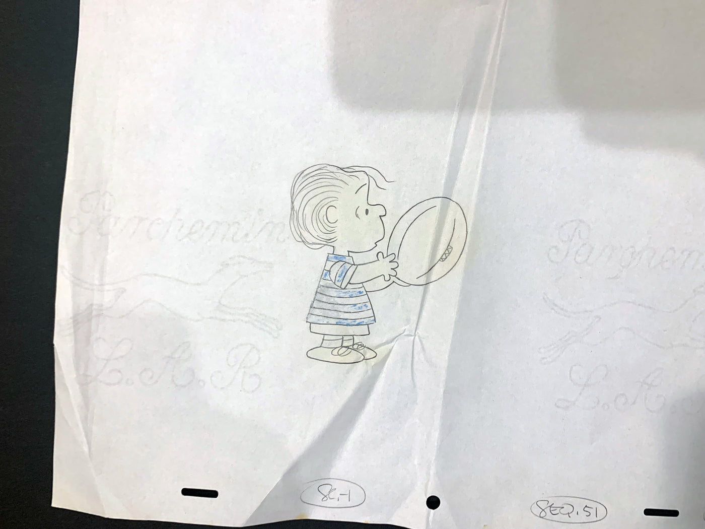 Original Peanuts Production Cel and Matching Production Drawing from The Charlie Brown and Snoopy Show featuring Linus