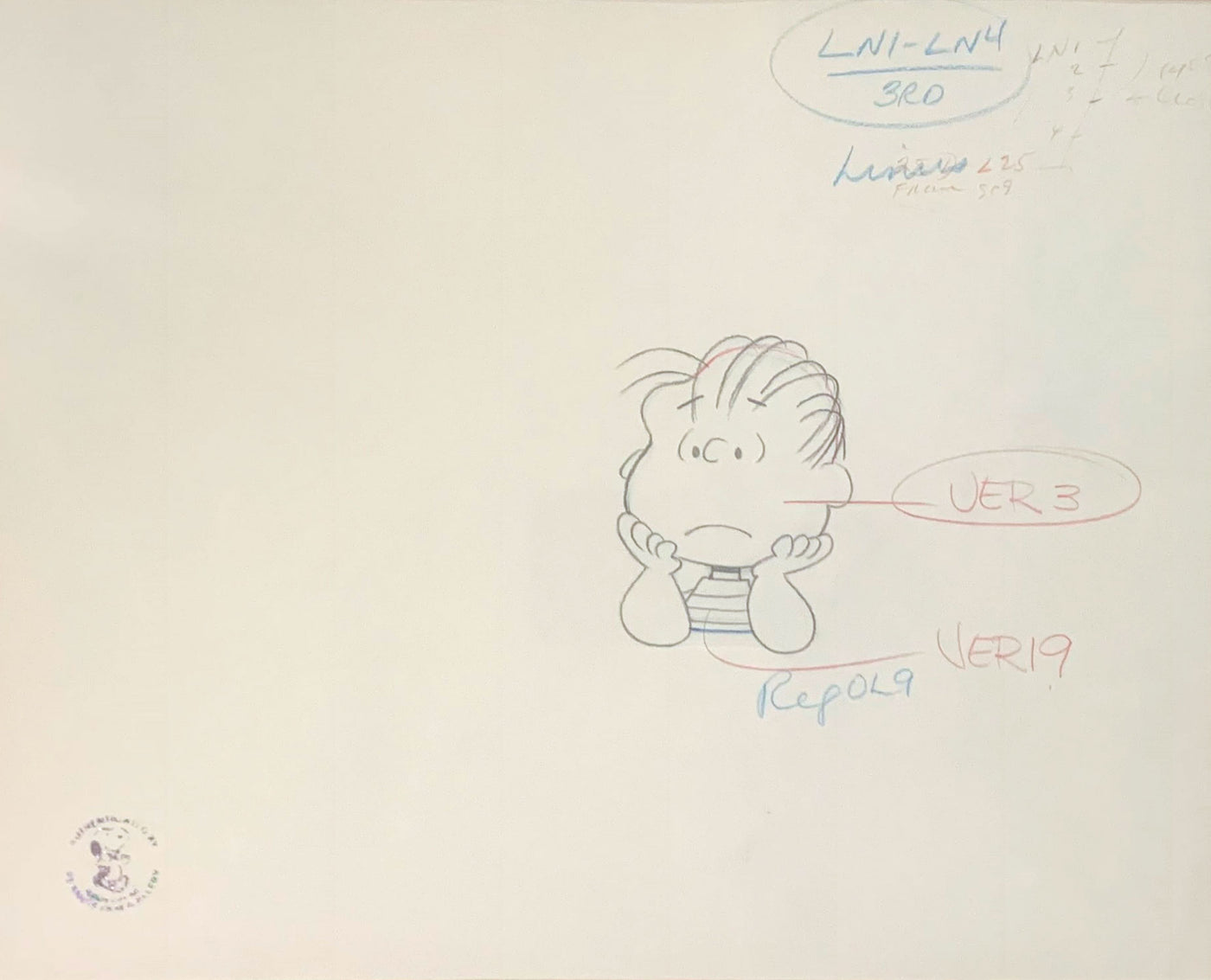 Original Peanuts Production Cel and Matching Production Drawing from The Charlie Brown and Snoopy Show (1983)  featuring Charlie Brown and Linus
